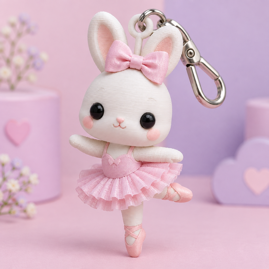 3-D printed Ballet Bunny Bag Buddy charm